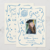 Skurrile Abipartys Foto-Gekritzel-Einladung Blau Einladung (Vorne/Hinten)