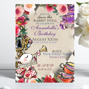 Skurrile Alice-im-Wunderland-Teeparty-Thema Einladung