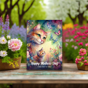 Skurrile Aquarellblumen Katzenmutter Muttertag Karte