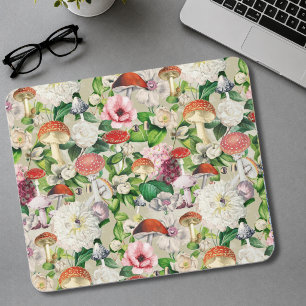 Skurrile Beige Cottagecore-Pilz-Blumen Mousepad