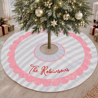 Skurrile Blaue Rosa Doodle-Weihnachtsfeier Polyester Weihnachtsbaumdecke