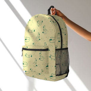 Skurrile Blaugrüne Doodle-Füchse auf Buttergelb  Bedruckter Rucksack