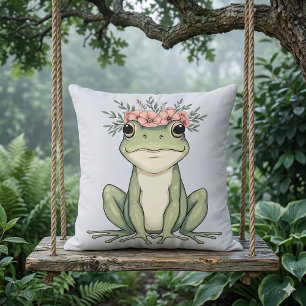 Skurrile Blumen-Frosch-Cottagecore-Kunst Kissen