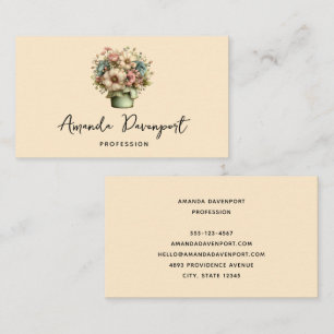 Skurrile Blumen in einem Pflanzkübel Süße Floristi Visitenkarte