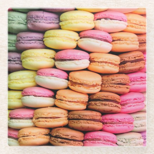 Skurrile bunte Macarons Glasuntersetzer (Vorderseite)