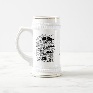 Skurrile Cartoon-Figurenschar Bierglas