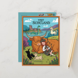 Skurrile Cartoon-Style-Postkarte mit Scottish Terr Postkarte