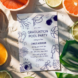 Skurrile Doodle-Abschluss-Poolparty Einladung
