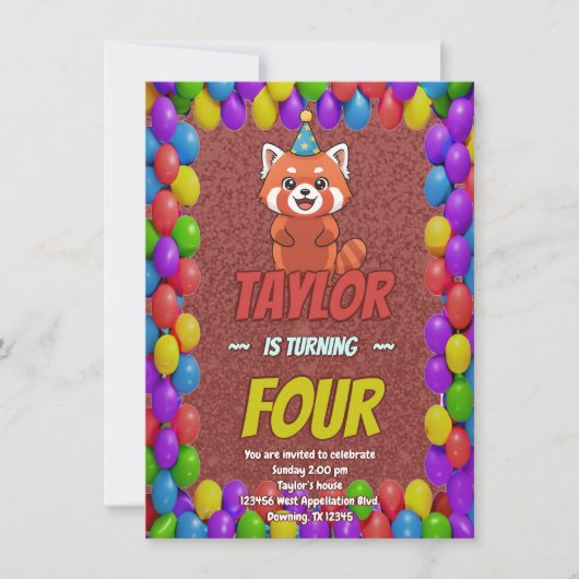 Skurrile Einladung für Erwachsene mit Rotem Panda (Vorderseite)