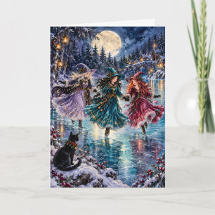Skurrile Eislauf-Hexen Creepmas Feiertagskarte