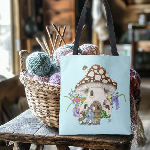 Skurrile Fantasie-Maus-Pilzhaus-Blume Blau Tasche