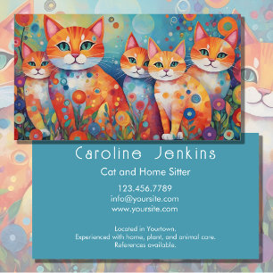 Skurrile farbenfrohe Katzen Blumen Illustration Visitenkarte