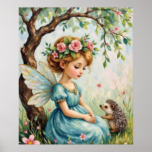 Skurrile Feen- und Igel-Gartenwandkunst Poster