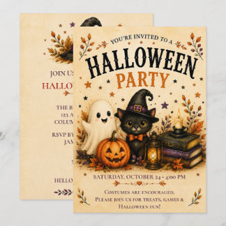 Skurrile Geister-Schwarze-Katze-Halloween-Party Einladung