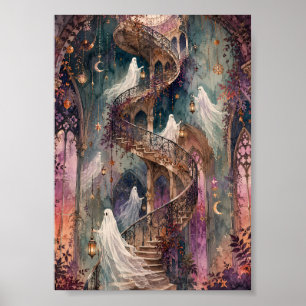 Skurrile Geister Spiraltreppe Gotisches Schloss Poster
