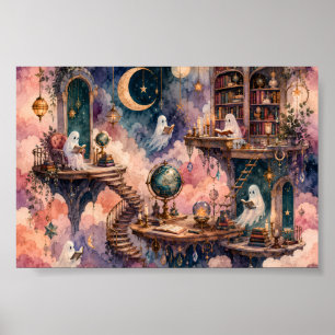 Skurrile Geisterbibliothek Cozy Dark Academia Kuns Poster