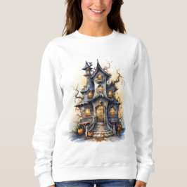 Skurrile Geisterhaus-Halloween-Illustration Sweatshirt