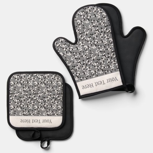 Skurrile Graue Punkte-Doodles-Muster Ofenhandschuh & Topflappen-Set (Vorderseite/Rückseite)