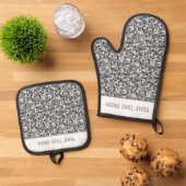 Skurrile Graue Punkte-Doodles-Muster Ofenhandschuh & Topflappen-Set (Oben Unten)
