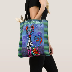 Skurrile großäugige funky Kitty-Katze Personalisie Tasche