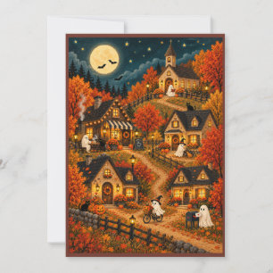 Skurrile Halloween-Geisterdorf-Grußkarte Einladung