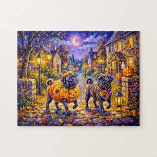 Skurrile Halloween-Kostüm-Mops-Hunde-Illustration Puzzle