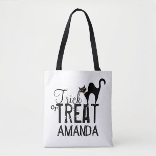Skurrile Halloween-Typografie Schwarze Katze Süßig Tasche