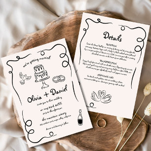 Skurrile handgezeichnete funky Details Hochzeit Einladung