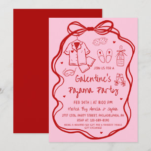 Skurrile handgezeichnete Galentine's-Pyjama-Party Einladung