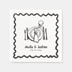Skurrile handgezeichnete Hochzeitshandtücher Serviette