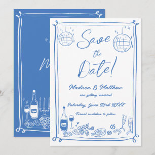 Skurrile handgezeichnete Kritzel-Doodles-Hochzeit Save The Date