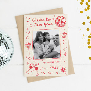 Skurrile handgezeichnete Kritzeleien Neujahrsfoto Feiertagskarte