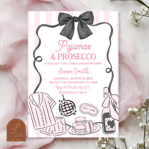 Skurrile handgezeichnete rosa Pyjamas und Prosecco Einladung