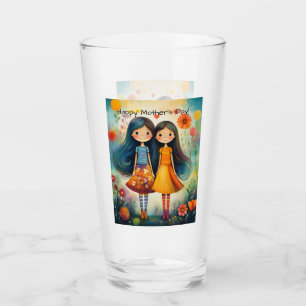 Skurrile Illustration von zwei Mädchen zum Muttert Glas