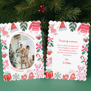 Skurrile illustrierte farbenfrohe Weihnachtsfoto Feiertagskarte