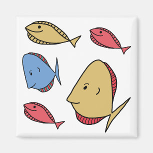 Skurrile kleine Fische rot blau gelb Magnet