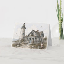 Skurrile Küsten-Leuchtturm-Hafen-Illustration