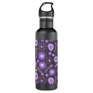 Skurrile lila graue Herzen und Blumen floral Trinkflasche
