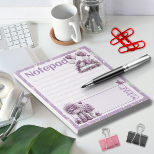 Skurrile lila Katzen-Ballon-Notizdesign Notizblock