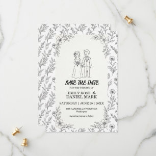 Skurrile Linienkunst Florale Save-the-Date-Karte Save The Date