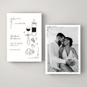 Skurrile lustige handgezeichnete Rahmen-Wein-Pizza Save The Date