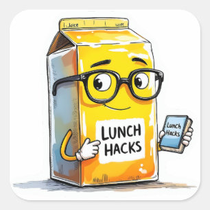 Skurrile Milchpackung fürs Mittagessen Hack-Aufkle Quadratischer Aufkleber