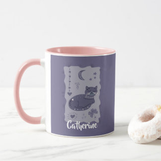 Skurrile Nachtkatze - Volkskunst individuell gesta Tasse