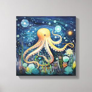 Skurrile Oktopus-Illustration Leinwanddruck