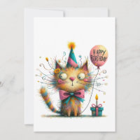 Skurrile orange Katze mit Partyhut und Kuchen Gebu