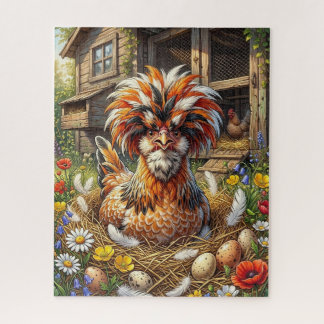 Skurrile Orange-Weiße Polnische Hühnerstall Puzzle
