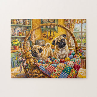 Skurrile Osterkorb-Mops-Hunde-Illustration Puzzle