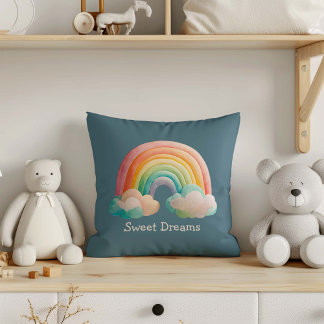Skurrile Pastell-Regenbogen-in-Wolken für Kinder Kissen