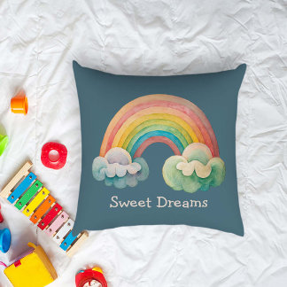 Skurrile Pastell-Regenbogen-in-Wolken für Kinder Kissen