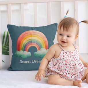 Skurrile Pastell-Regenbogen-in-Wolken für Kinder Kissen